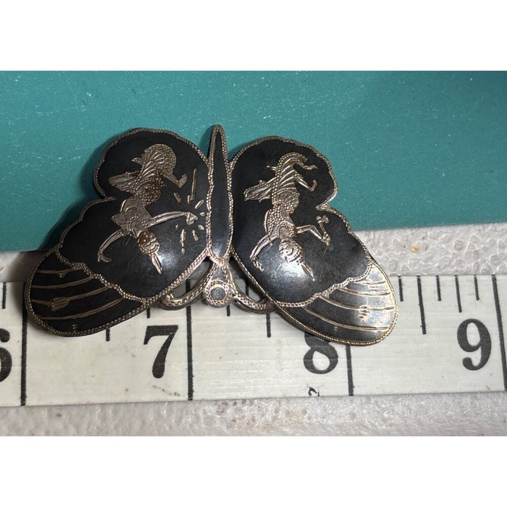 Vintage Siam 925 Sterling Silver Butterfly Brooch With Engraved Thai Dancer Desi - Picture 4 of 4